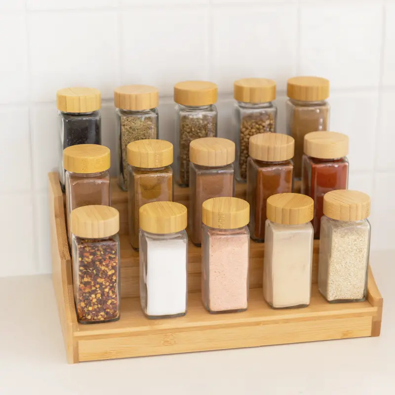 15-Piece Bamboo Spice Rack With Shaker-Top Seasoning Jars 1