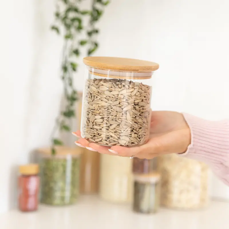 500Ml Airtight Glass Storage Jar With Bamboo Lid 1