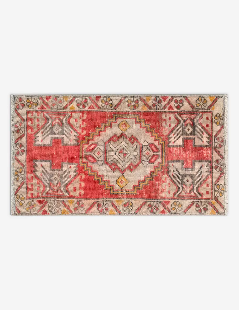 Artisan Turkish Wool Mini Rug, Vintage Hand-Knotted, 1'5" X 3'2", No. 312 1