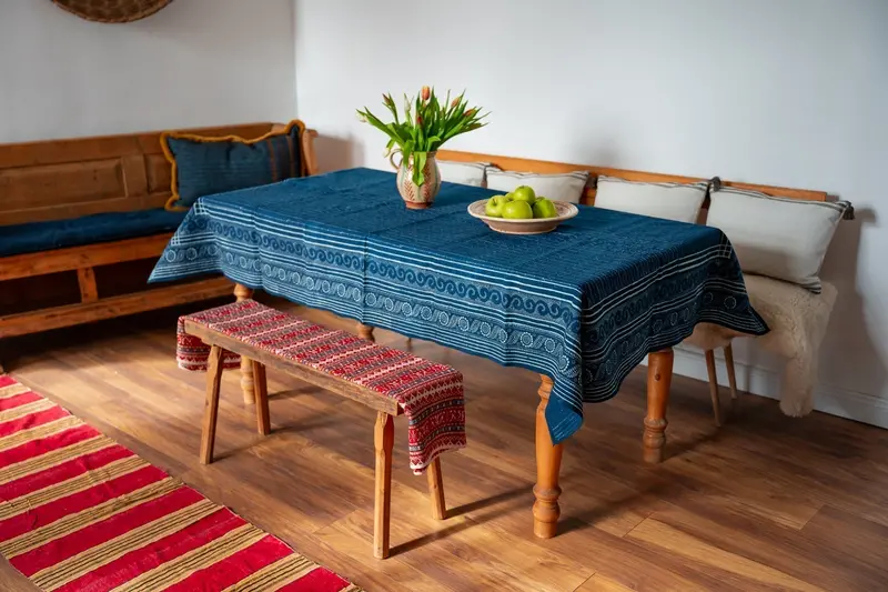 Authentic Hungarian Hemp Tablecloth – Traditional Wax-Resist Indigo Finish, Tw150 1
