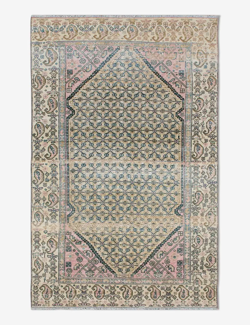 Authentic Vintage Turkish Wool Area Rug, Hand-Knotted, 3'10" X 6'7", Design No. 449 1
