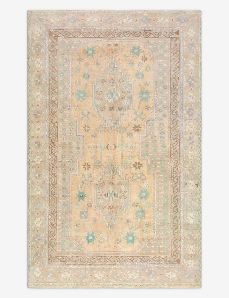 Authentic Vintage Turkish Wool Area Rug, Hand-Knotted, 4'8" X 7'5", Rug No. 428 1