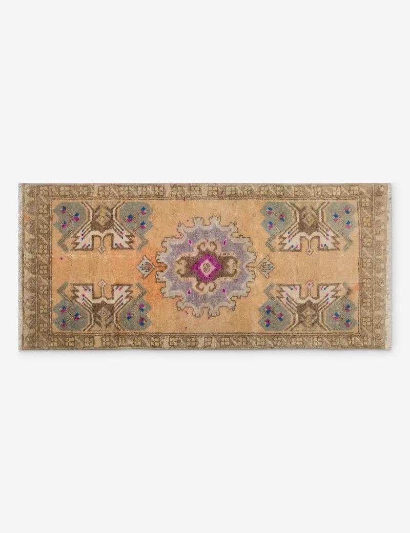 Authentic Vintage Turkish Wool Mini Rug – Hand-Knotted, 1'5" X 3'5", No. 328 1