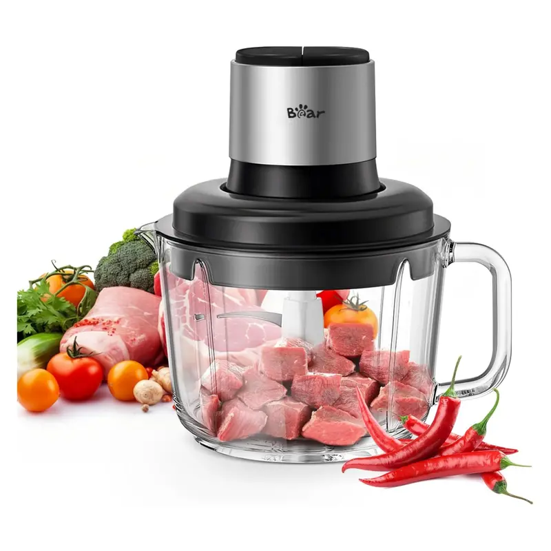 Bear 2L Food Processor – 300W Glass Bowl Grinder With 4 Blades & Dual-Speed Control 1