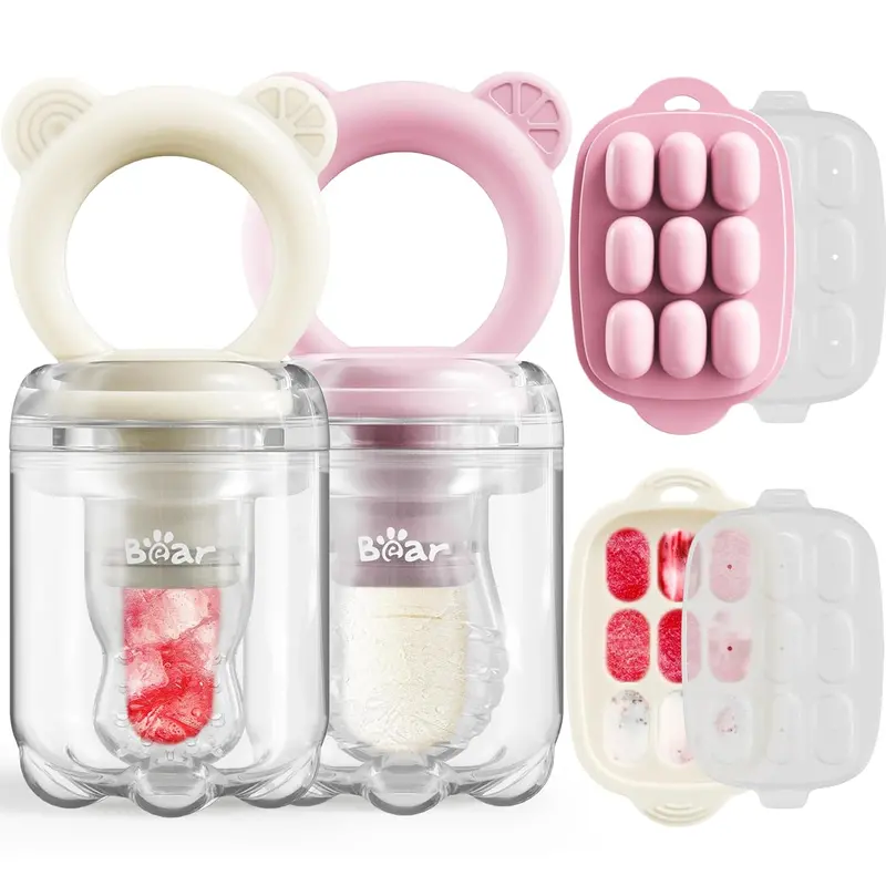 Bear Baby Food Feeder & Mini Freezer Tray Combo – 2-Piece Nibbling & Storage Set 1