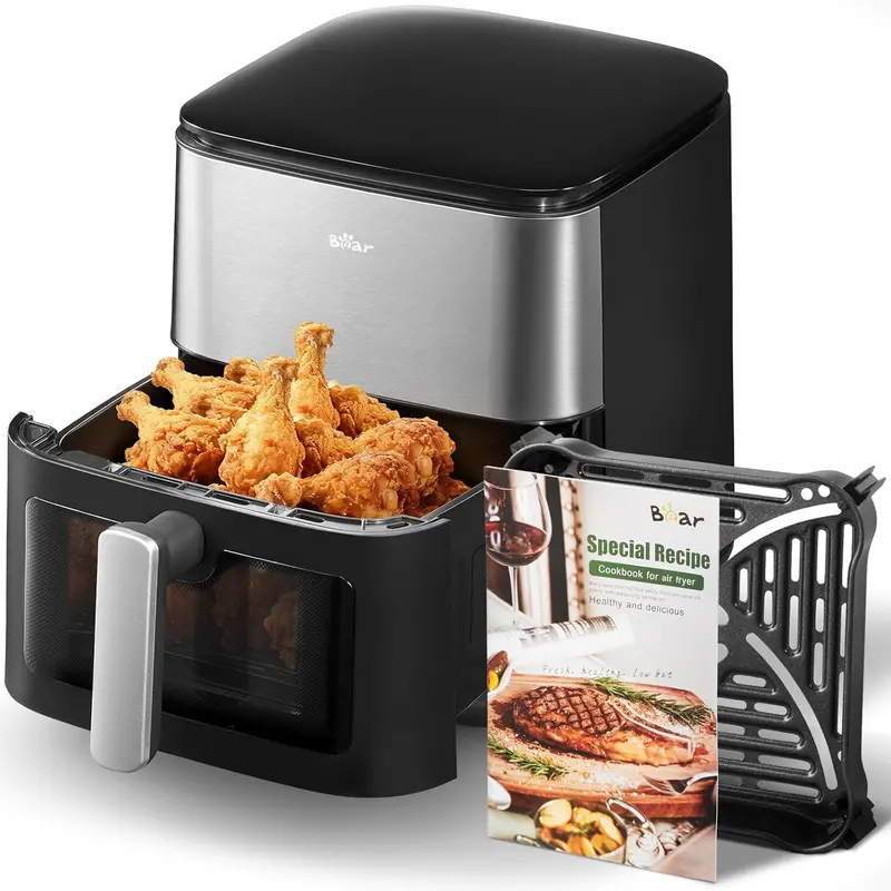 Bear Qzg-T17U7 6.3-Quart Smart Air Fryer – 4D Turbo Crisp, See-Through Window, Steam Mode, Dishwasher-Safe Basket 1