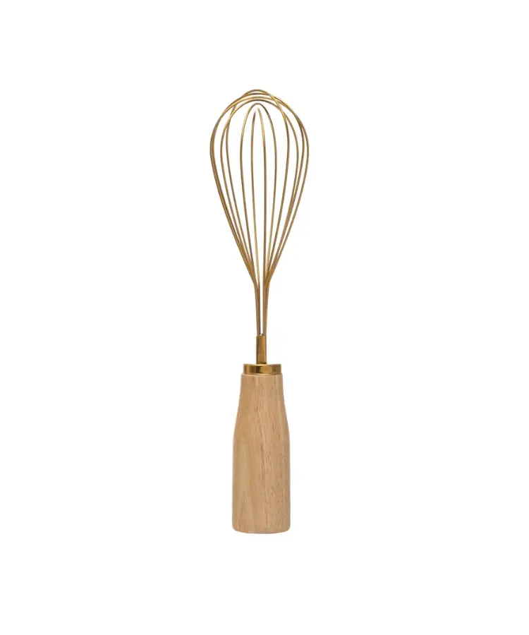 Bloomingville Gold-Finished Standing Whisk With Wooden Handle 1