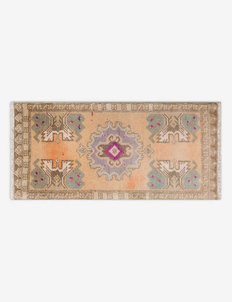 Charming Turkish Wool Mini Rug, Hand-Knotted Vintage, 1'5" X 3'5", No. 313 1