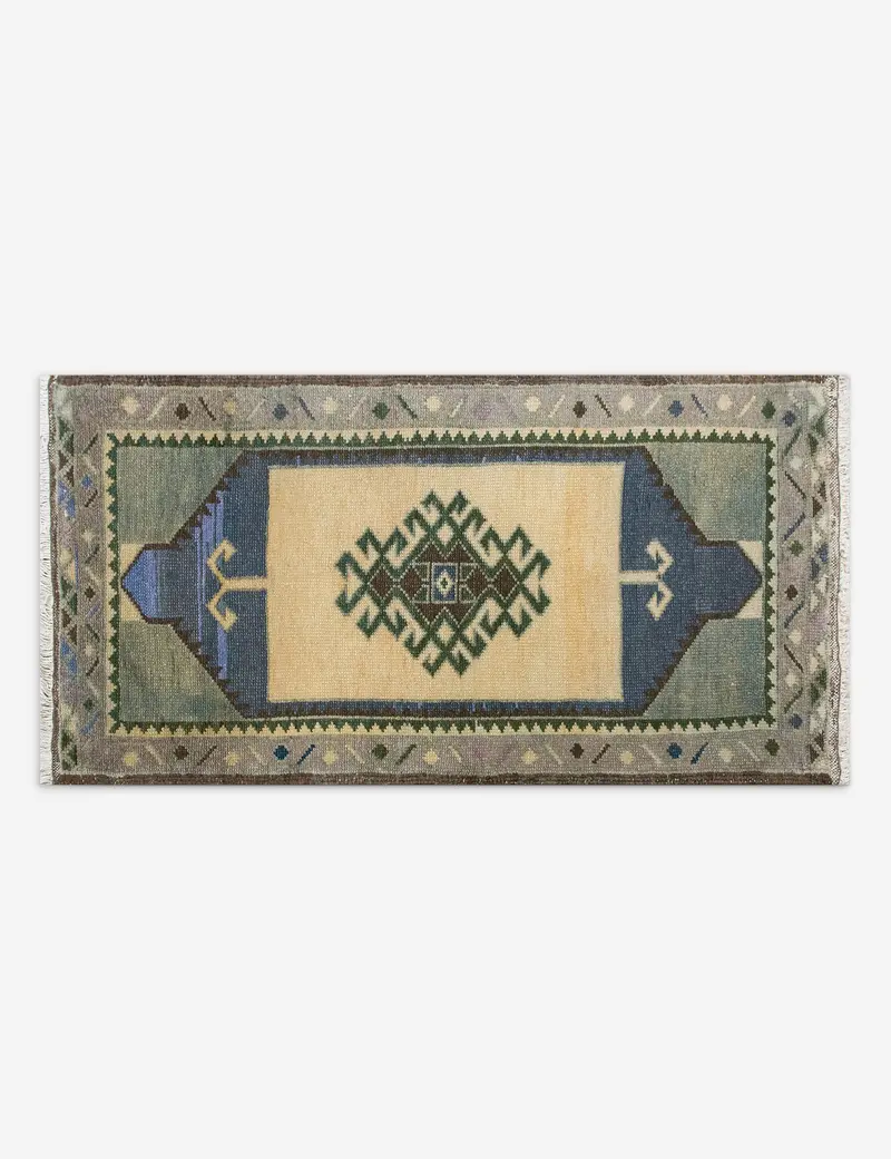 Compact Turkish Wool Mini Rug, Hand-Knotted Antique, 1'6" X 3'2", No. 316 1