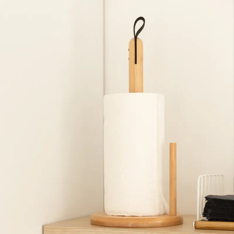Eco-Friendly Bamboo And Leather Paper Towel Holder 1