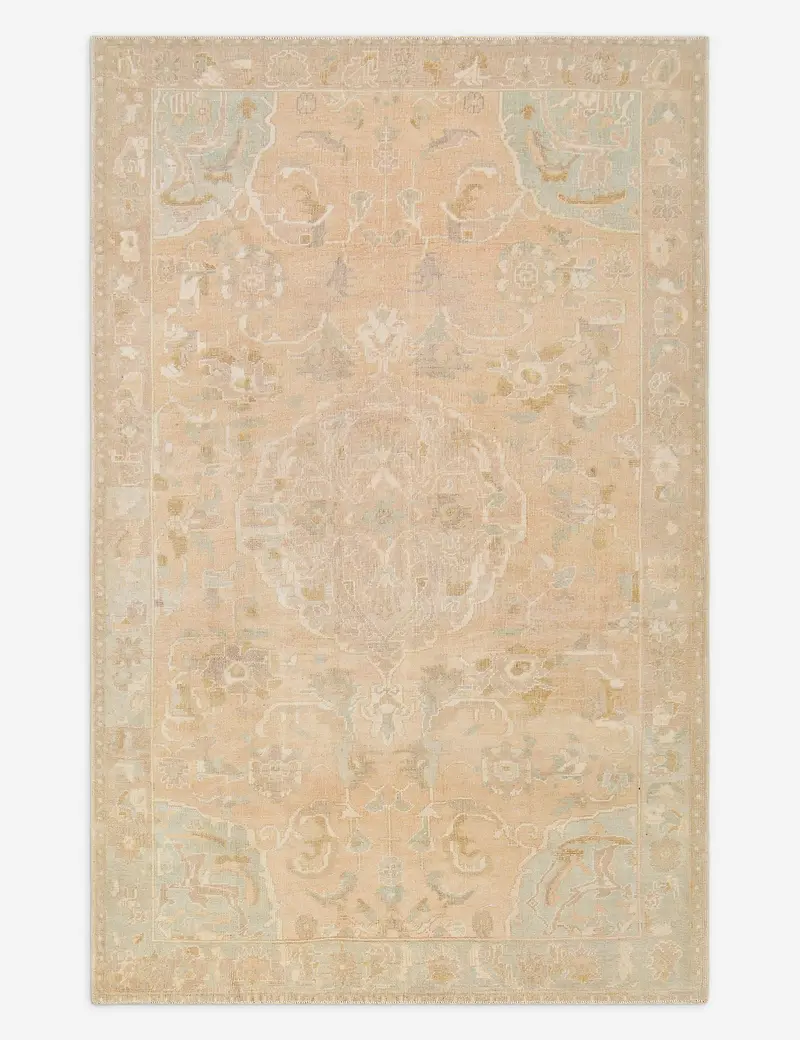 Graceful Turkish Hand-Knotted Wool Rug, Vintage Symmetry, 6' X 9'1" – No. 481 1