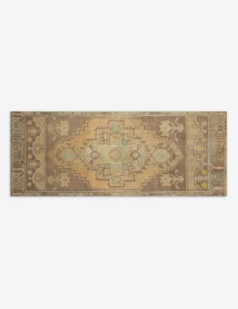 Hand-Knotted Turkish Mini Rug, Antique Wool Accent, 1'2" X 3'5", No. 322 1