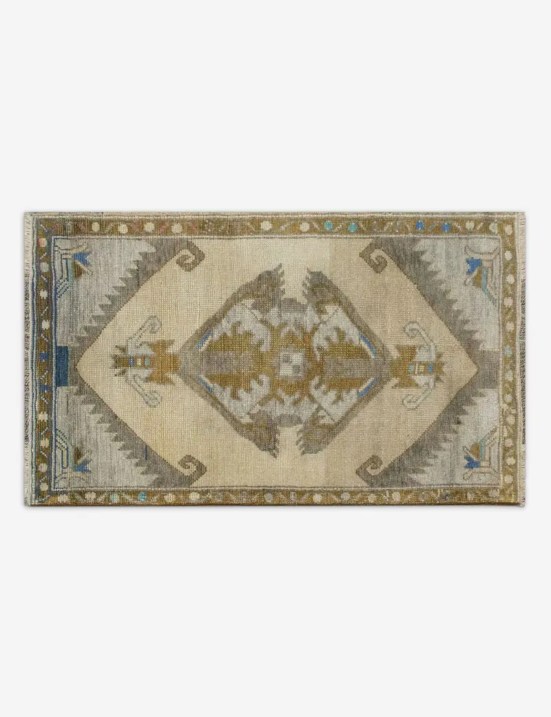 Hand-Knotted Turkish Mini Rug, Vintage Wool Accent, 1'7" X 2'8", No. 318 1
