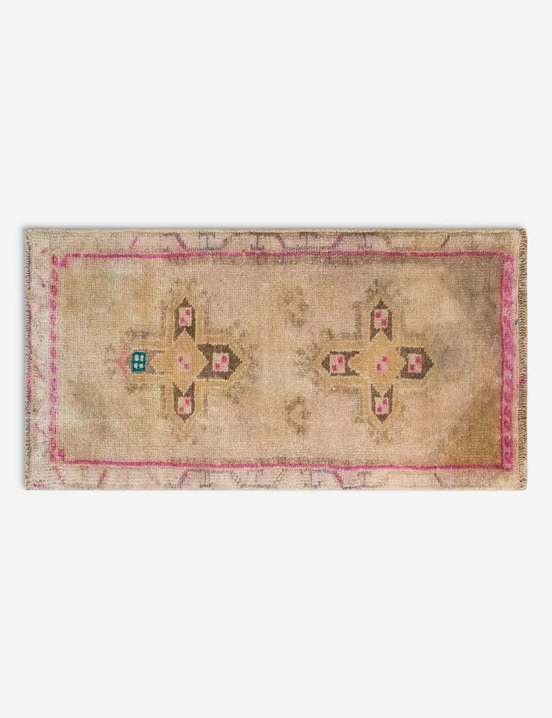 Hand-Knotted Turkish Mini Rug, Vintage Wool Accent Piece, 1'4" X 3', No. 309 1