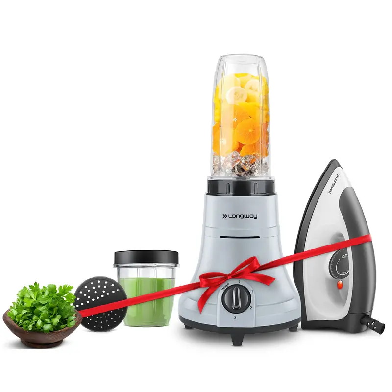 Longway Sage 500W Juicer Mixer Grinder – Dual-Jar System, Powerful Motor & Bundled 1100W Dry Iron 1