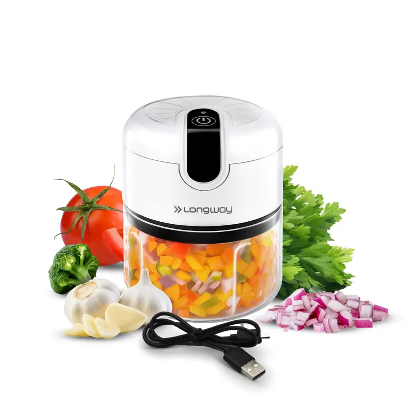 Longway Slicer Rechargeable Mini Chopper – 250Ml Bpa-Free Bowl, Stainless Steel Blades, One-Touch Mincing For Herbs & Proteins, Portable Design, 1-Year Warranty 1