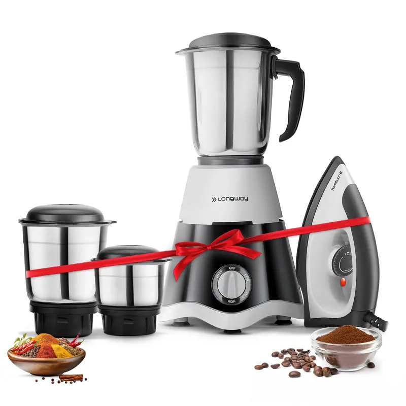 Longway Super Dlx Mixer Grinder Combo – 1100W Motor, 3-Jar Set + 360W Dry Iron | 2-Year Warranty 1