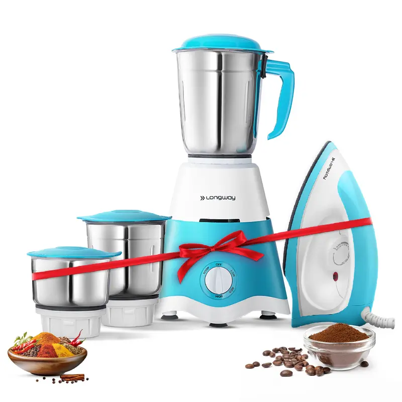 Longway Super Dlx Mixer Grinder + Kwid 1100W Dry Iron Combo – 500W Grinder With 3 Jars & Lightweight Iron, 2-Year Warranty 1