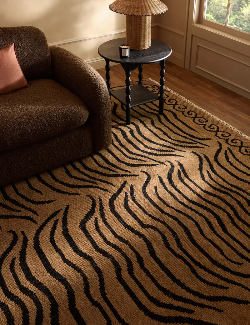 Makeda Hand-Knotted Wool Area Rug – Camel & Black 1