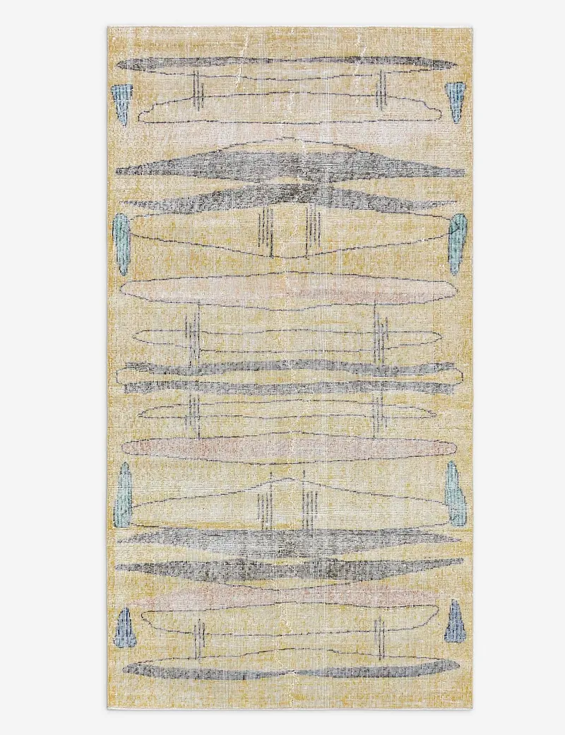 Narrow Turkish Wool Rug, Hand-Knotted Vintage Style, 3'8" X 7' – No. 498 1