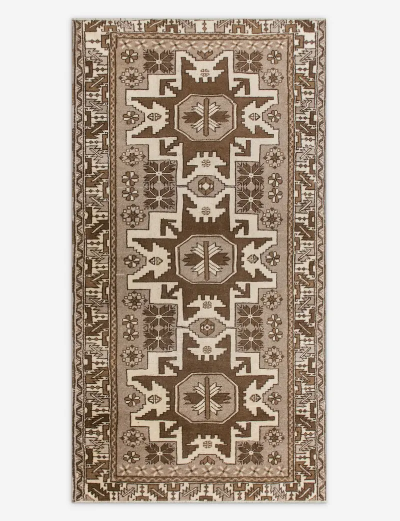 Narrow Turkish Wool Rug – Vintage Hand-Knotted, 3'4" X 6'3", No. 553 1