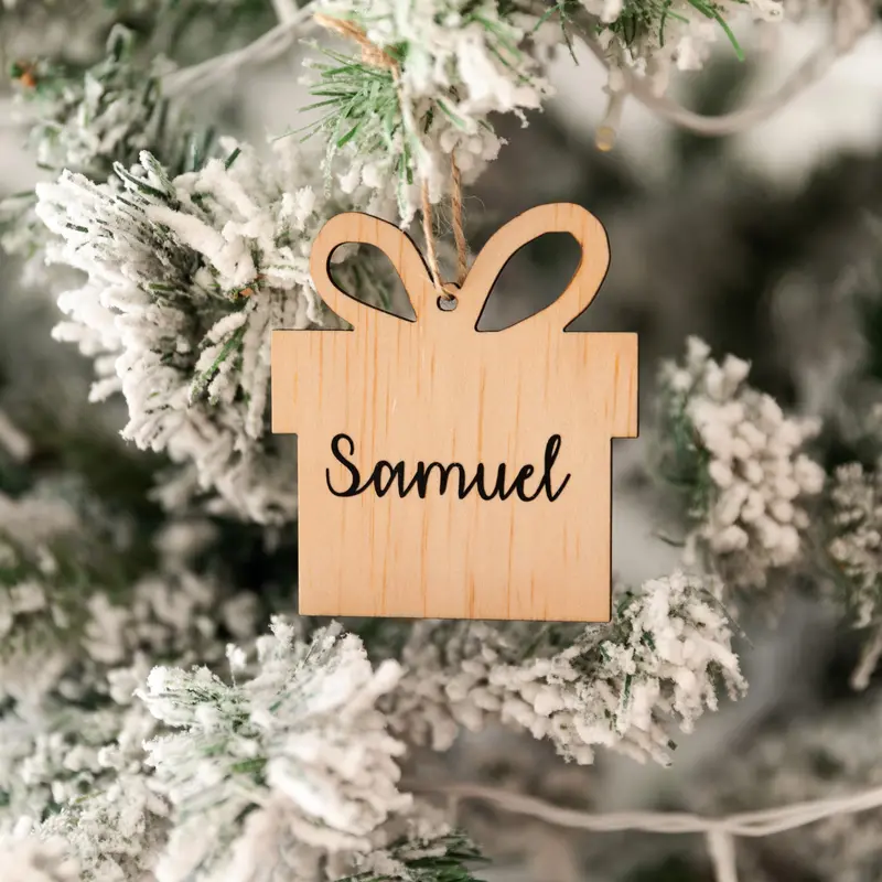 Personalised Gift Box–Style Acrylic Christmas Baubles With Custom Label 1