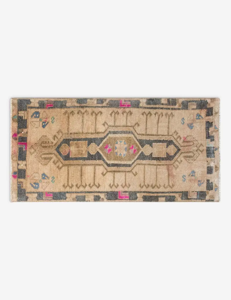 Small-Scale Turkish Wool Rug – Vintage Hand-Knotted, 1'4" X 3'6", No. 332 1