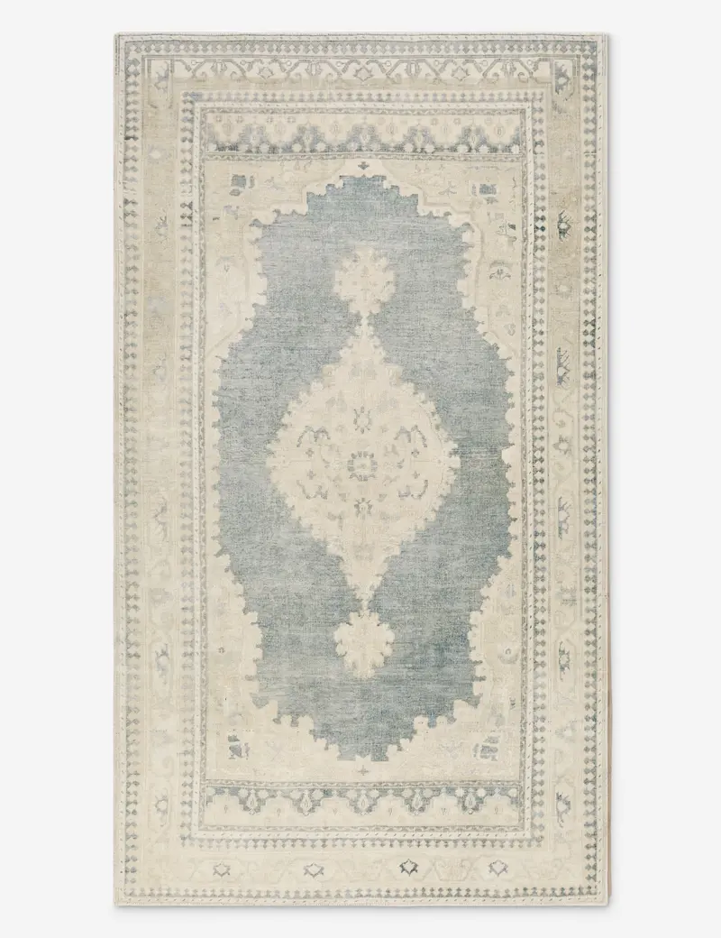 Spacious Vintage Turkish Wool Area Rug, Hand-Knotted, 5'4" X 9'6", Rug No. 417 1