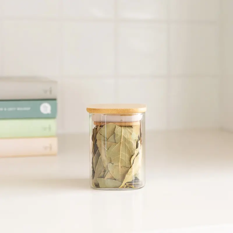 Square Bamboo-Capped Glass Herb & Spice Jar – 200Ml 1