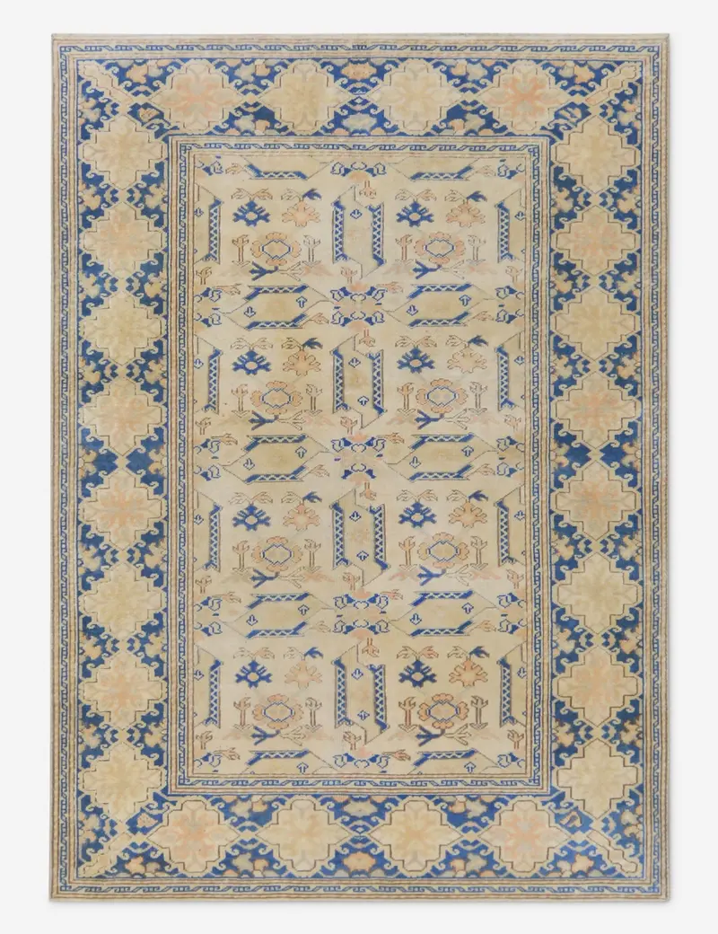 Square-Format Vintage Turkish Wool Rug, Hand-Knotted, 5'0" X 6'9", Rug No. 425 1
