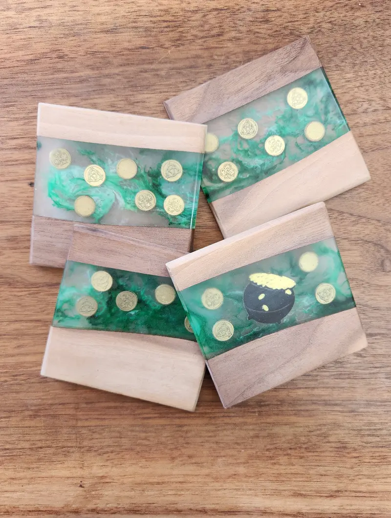 St. Patrick’S Day Green & Gold Coaster Set – 4 Pcs 1