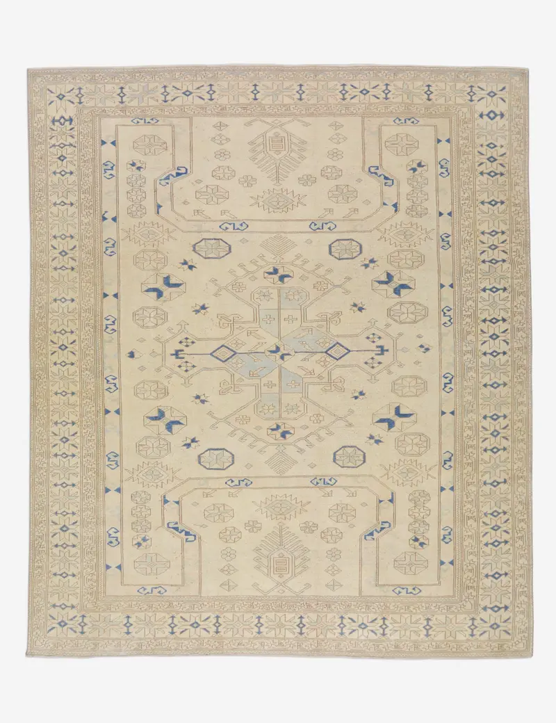 Statement Vintage Turkish Wool Rug, Hand-Knotted, 7'9" X 9'3", Rug No. 413 1